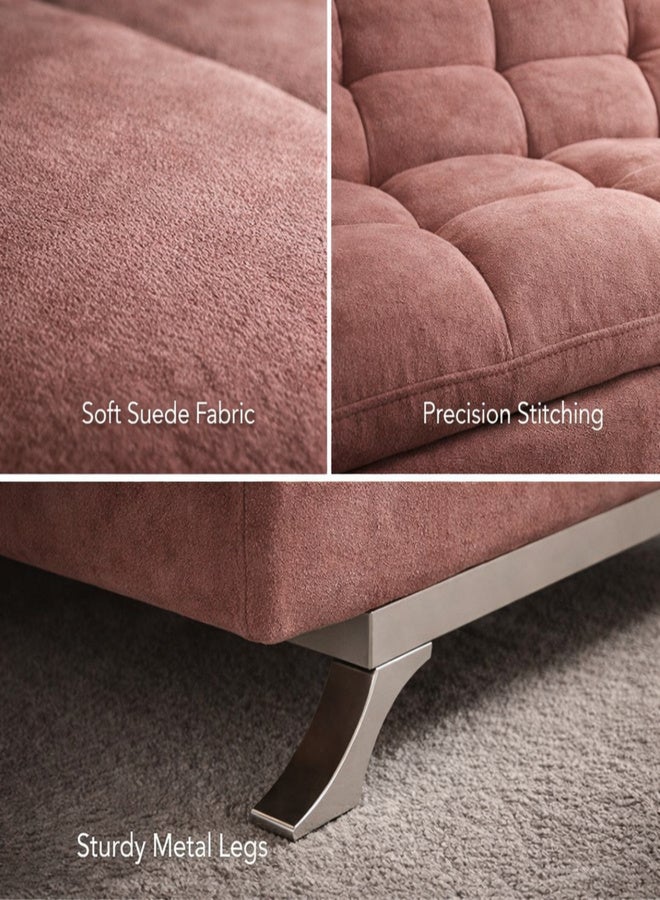 Harmony Home Suede Fabric Sofa Bed – Modern Folding Convertible Sofa Bed with Pillow, Compact Space-Saving Design for Living Room, Apartment, Dorm & Office - Light Pink - Image 4